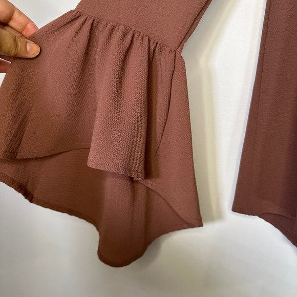 Plum Long Bell Sleeve Mockneck Peep Hole Flowy Top S - Picture 4 of 10